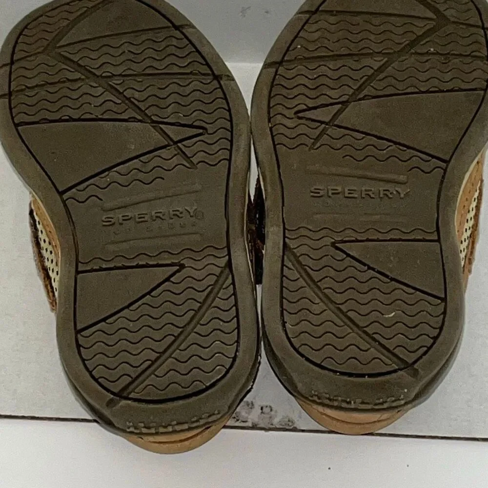 Sperry Youth Brown Leather Lace Up Lanyard‎ Top Sider Loafer Boat Shoes Size 5